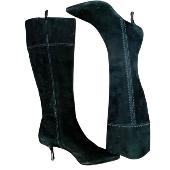 COLE HAAN Suede Leather Y2K Knee High Zip Up Zipper Boots High Heel Boots Shoes - Picture 1 of 11
